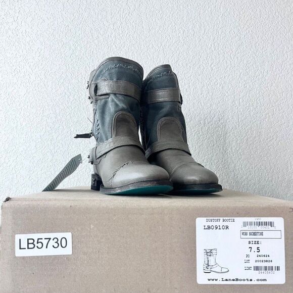 Lane Boots Womens Gray Leater Canvas Mid-Calf Western Moto Style Zip Size 7.5 - Picture 11 of 12